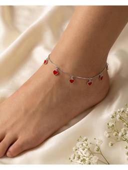 MHOIR - Red Hues Heart Silver Plated Anklets