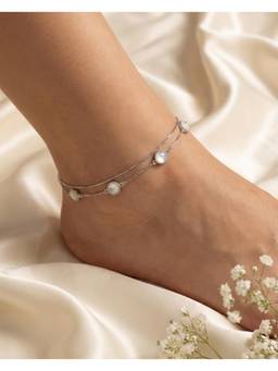 MHOIR - Liora Silver Plated White Stone Anklets