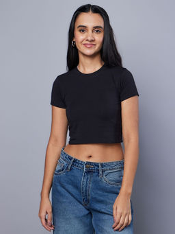 Bewakoof - Women's Black Slim Fit Short Top