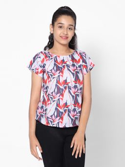 TeenTrums - Girls Linen Floral Print Woven Top Blue