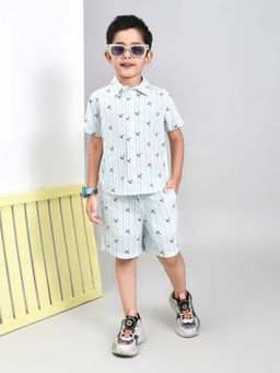 YOUMAA - Boys Blue Stripes Shirt with Shorts