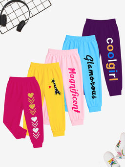 Kuchipoo - Girls Regular Fit Graphic Multi-Color Track Pants (Pack of 5)