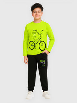 Kuchipoo - Boys Regular Fit Full Sleeves Graphic T-Shirt with Track Pant (Set of 2)