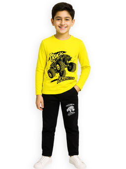 Kuchipoo - Boys Regular Fit Full Sleeves Graphic T-Shirt with Track Pant (Set of 2)