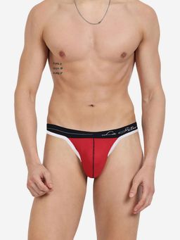 La Intimo - Nice Fit Red Cotton Elastane Thong Brief