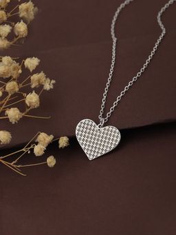 Carlton London - Silver-Toned Rhodium-Plated CZ Studded Heart Textured Link Necklace