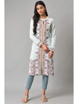 W - Blue Floral Winter Kurta