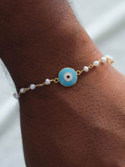 ANUSHKA JAIN JEWELLERY - 925 White Beaded Nazariya Bracelet Rakhi