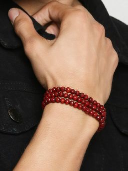 OOMPH - Natural Wood Maroon Buddha Meditation 108 Prayer Beads Multi Layer Wrap Bracelet