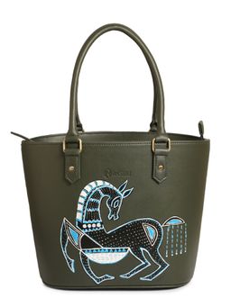 RASHKI - Oliva Blue Stallion Women's Handpainted Tote Bag (Free Size)