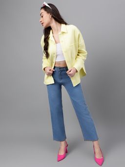 Xpose - Women Yellow Comfort Spread Collar Casual Fleece Shacket