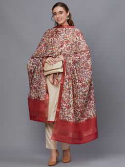 Shree - Women Poly Viscose Cream Solid Kurta With Trouser And Dupatta (Set Of 3)