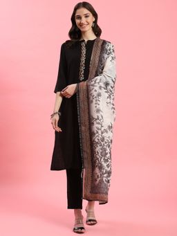 Shree - Women Poly Viscose Black Solid Kurta Trouser With Dupatta (Set Of 3)