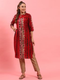 Shree - Women Modal Chanderi Red Stripe Printed Kurta