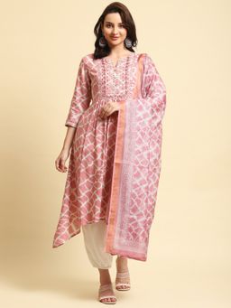 Shree - Women Rayon Pink Tie Dye Printed Kurta With Harem Pant And Dupatta (Set Of 3)