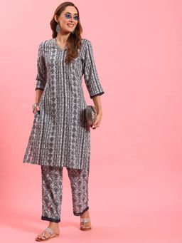 Shree - Women Rayon Blue Ornamental Printed Kurta With Comfort Pant (Set Of 2)