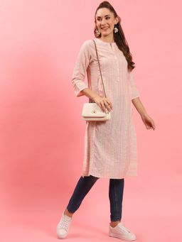 Shree - Women Rayon Peach Stripe Printed Kurta