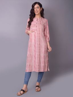 Shree - Women Rayon Pink Stripe Printed Kurta