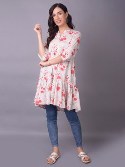 Shree - Women Rayon Off White Floral Printed Kurti