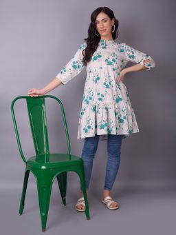 Shree - Women Rayon Teal Floral Printed Kurti