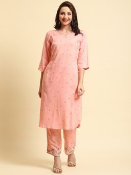 Shree - Women Rayon Pink Geometric Printed Kurta With Comfort Pant (Set Of 2)