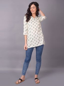 Shree - Women Rayon Off White Floral Printed Tunic