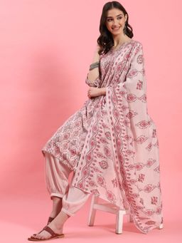 Shree - Women Muslin Pink Floral Printed Kurta With Comfort Pant And Dupatta (Set Of 3)