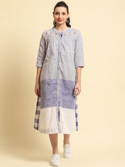 Shree - Women Cotton Blue Stripe Printed Dress