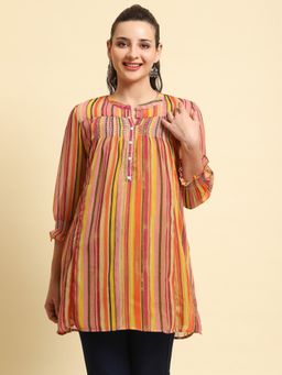Shree - Women Chiffon Multicolor Stripe Printed Tunic (Set Of 2)
