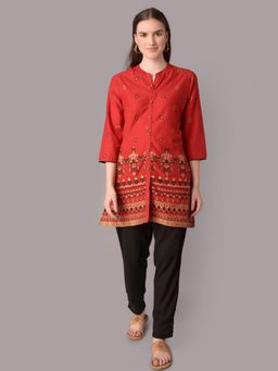 Shree - Women Cotton Red Ornamental Printed Tunic