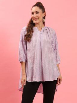 Shree - Women Cotton Lilac Stripe Printed Tunic