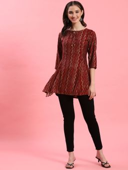 Shree - Women Muslin Maroon Stripe Printed Tunic