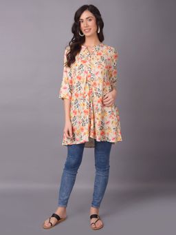 Shree - Women Rayon Off White Floral Printed Tunic