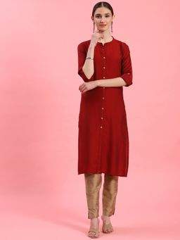 Shree - Women Poly Silk Maroon Solid Kurta