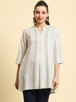 Shree - Women Rayon White Stripe Printed Tunic