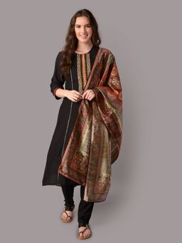 Shree - Women Poly Viscose Black Embroidered Kurta With Trouser And Dupatta (Set Of 3)