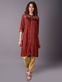 Shree - Women Muslin Maroon Geometric Printed Kurta With Trouser (Set Of 2)