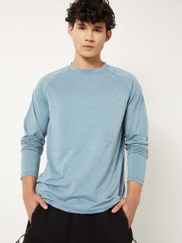 max - Blue Polyester Full Sleeves Crew Neck Textured T-Shirt