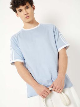 max - Blue Cotton Half Sleeves Crew Neck Solid/Plain T-Shirt