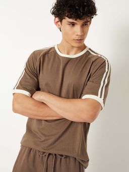 max - Brown Cotton Half Sleeves Crew Neck Solid/Plain T-Shirt