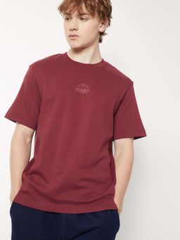 max - Red Cotton Half Sleeves Crew Neck Solid/Plain T-Shirt