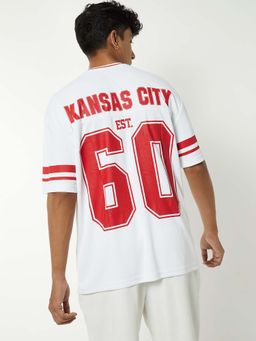 max - White Polyester Half Sleeves V-Neck Typography T-Shirt