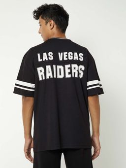 max - Black Polyester Half Sleeves V-Neck Typography T-Shirt