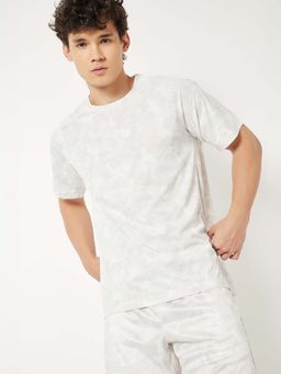 max - White Polyester Half Sleeves Crew Neck Self Design T-Shirt