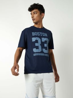 max - Blue Polyester Half Sleeves Crew Neck Typography T-Shirt