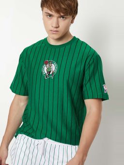 max - Green Cotton Half Sleeves Crew Neck Stripes T-Shirt
