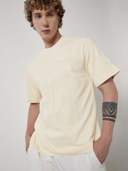 max - Yellow Cotton Half Sleeves Crew Neck Textured T-Shirt