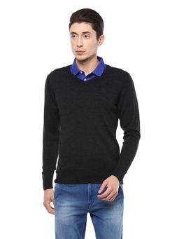 Allen Solly - Men Black Knitted V Neck Full Sleeves Sweater