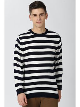Peter England - Men Black Stripe Round Neck Sweater