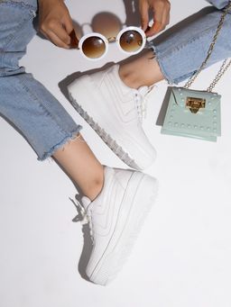 Shoetopia - Women White Solid Suede Sneakers